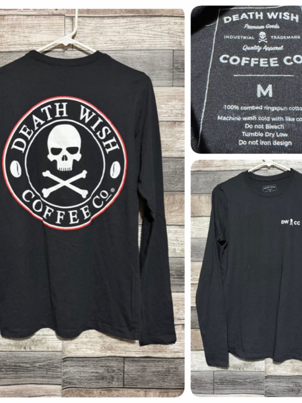 Death Wish Coffee Long Sleeve T Shirt Women’s M Black Cotton Skull